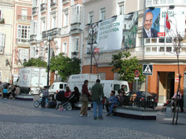 plaza-san-antonio with Socialist party advertising banners, Cadiz.