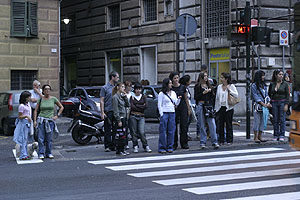 Pedestrians at Via Bensa