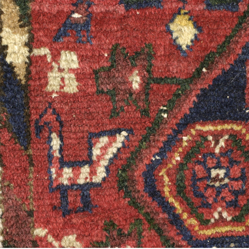 Kurdish or Afshar rug, large blossom medallions- bird detail