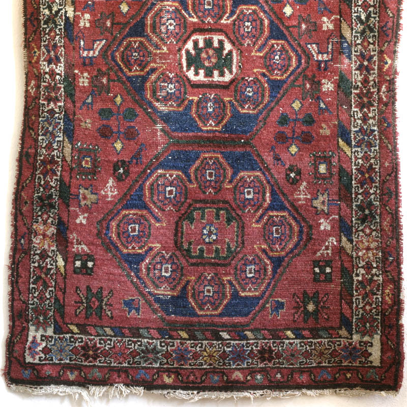 Kurdish or Afshar rug, large blossom medallions-  lower half