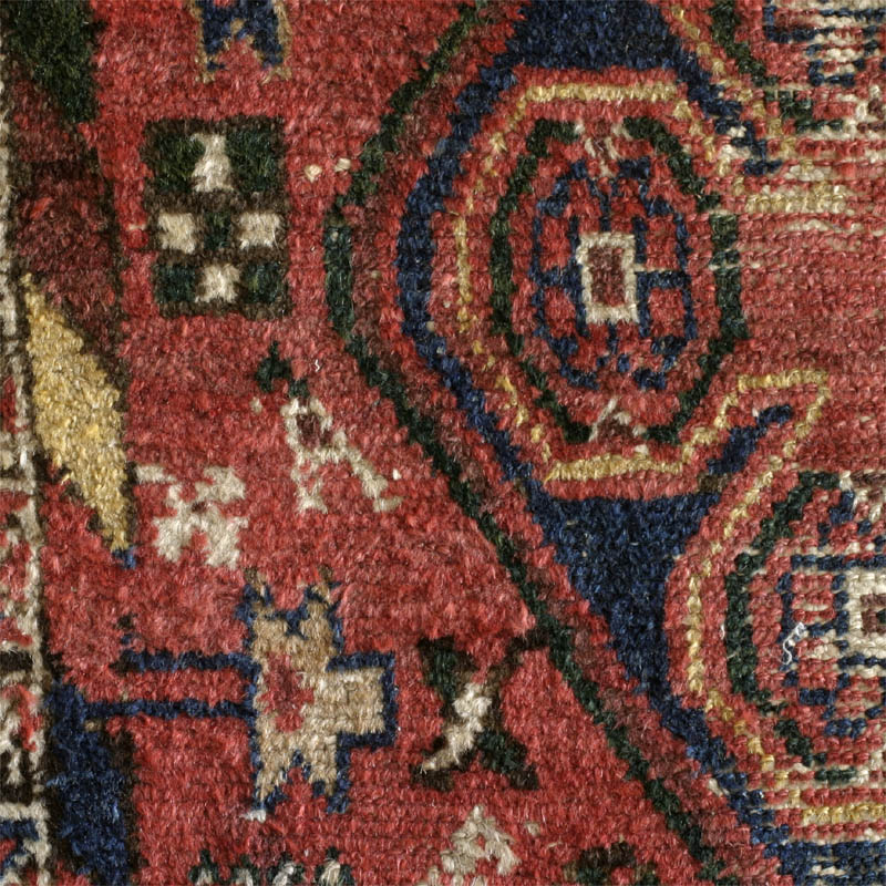 Kurdish or Afshar rug, large blossom medallions- pile detail