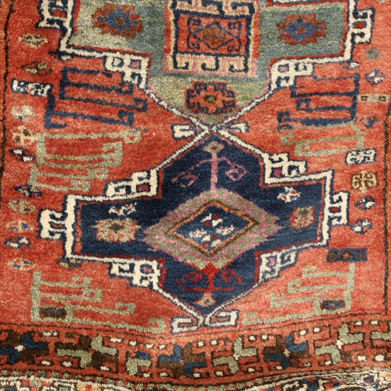 Anatolian village rug - green and blue medallion