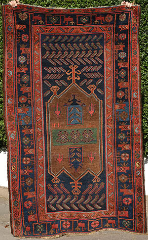 Dated (1892-93) kolyai / Qulya'i w Kurdish rug with full pile, camel-ground medallion—click to see enlarged view