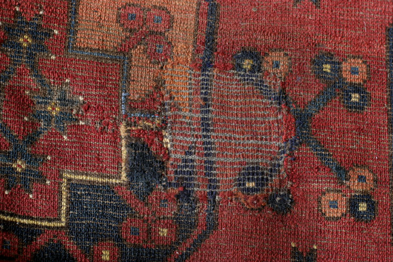 Ersari Turkmen main carpet, Turkmenistan second half 19th century: repair seen at the back