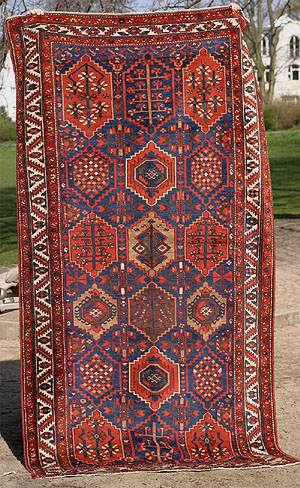 Kurdish village carpet with hexagonal grid  - click to see enlarged view