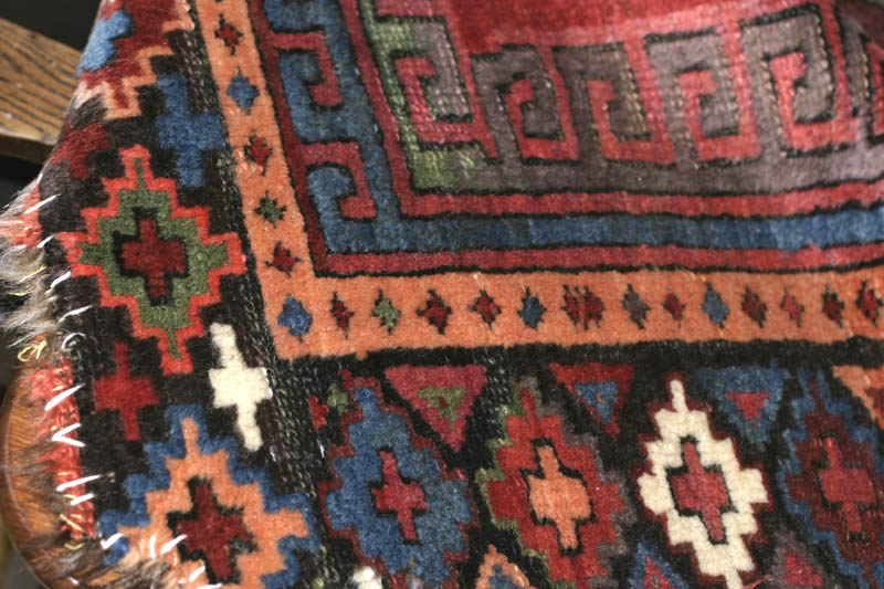 Anatolian kurd prayer rug, front view of green colour change