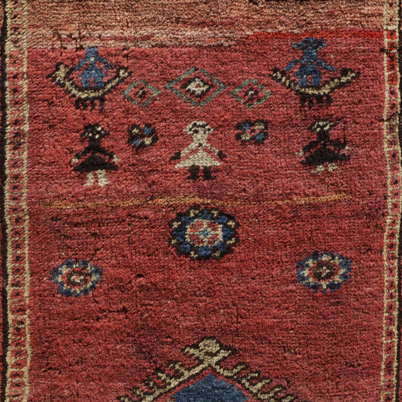 Kurdish rug with humans and animals - humans upper field detail