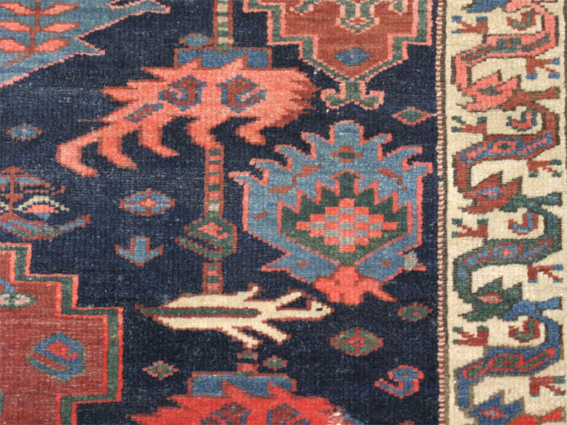 Antique north-west Persian Kurdish Palmette rug: claw-like palette (detail)