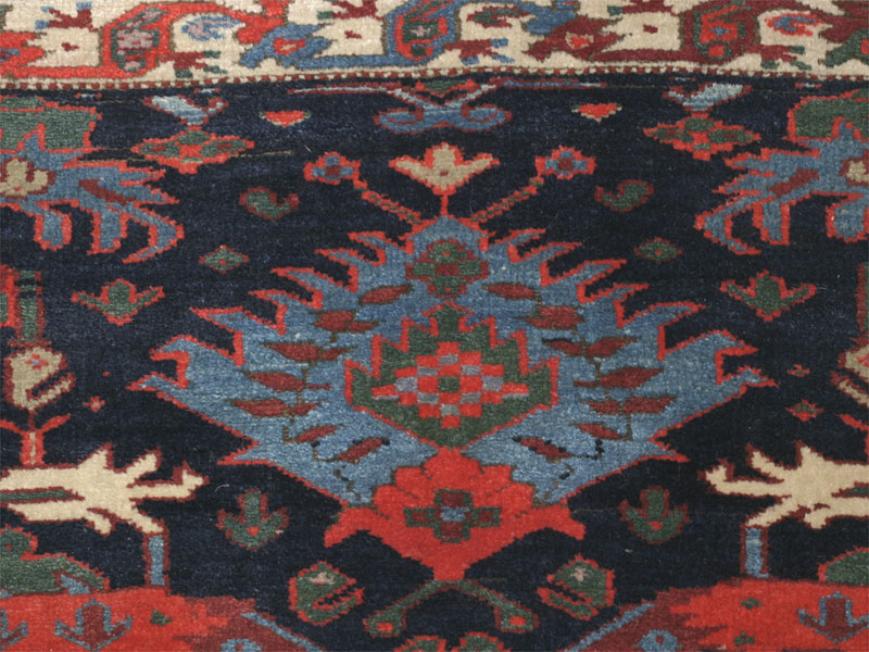 Antique north-west Persian Kurdish Palmette rug: top palmette