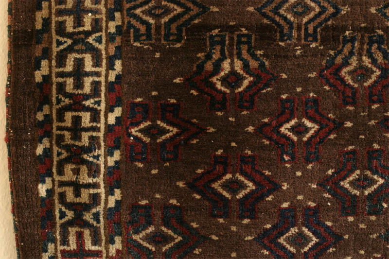 yomud turkmen rug, field and left side