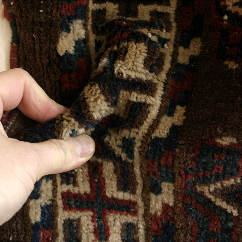 yomud turkmen rug, pile fold